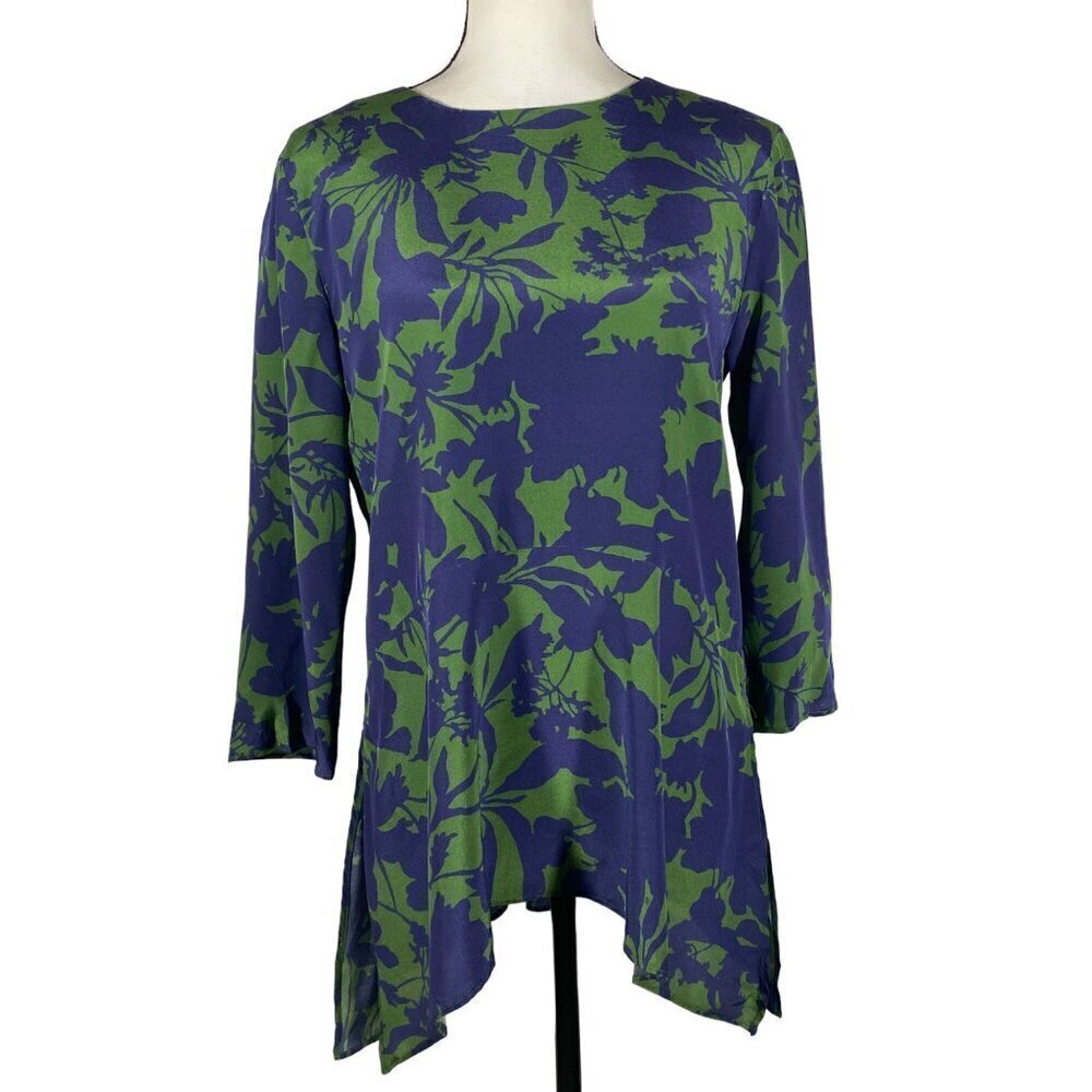 MaxMara dark floral silk asymmetric hem tunic top blouse women’s 10 quiet luxury